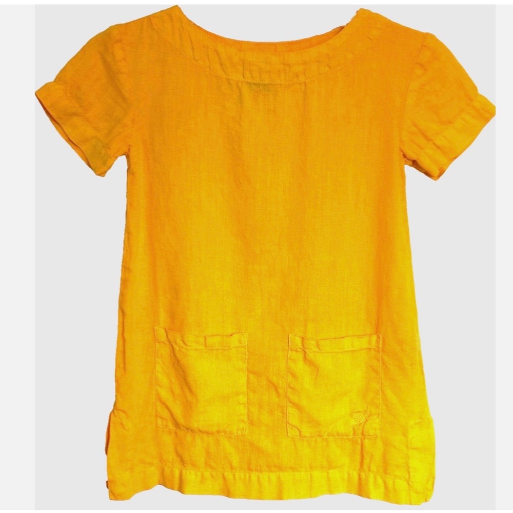 Vilebrequin Girls Linen Dress Sz 4 Yellow Short Sleeve Pockets Luxury Resort
